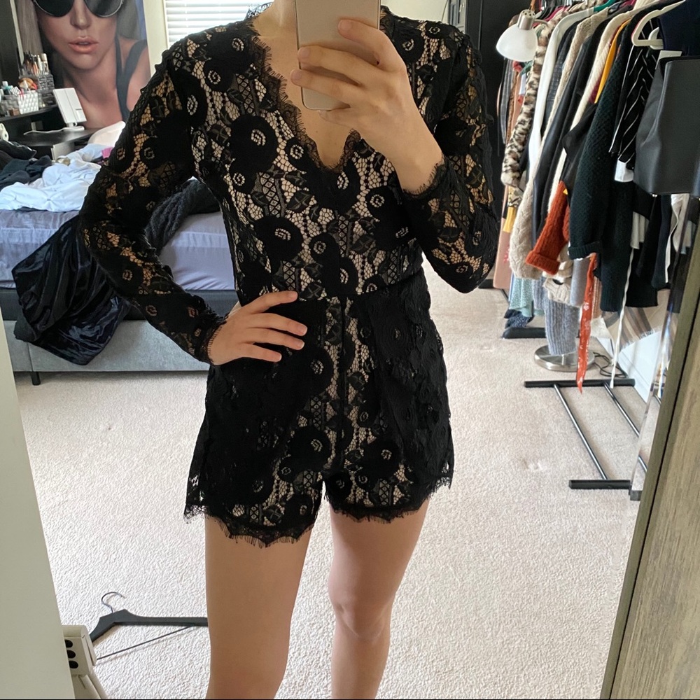 Francesca’s | Black Lace Long Sleeve Romper